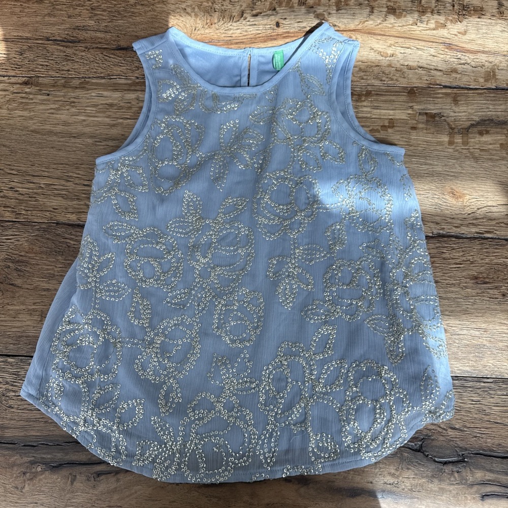 United Colors of Benetton Girls Blue Short Sleeve Blouse Size 7-8